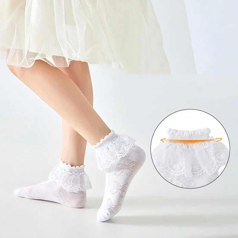 Summer Children's Socks For Girls Mesh Thin Ruffle Lace Princess Kids Elegant Socks Fashion Toddler Baby Dance Sock 1-12Years