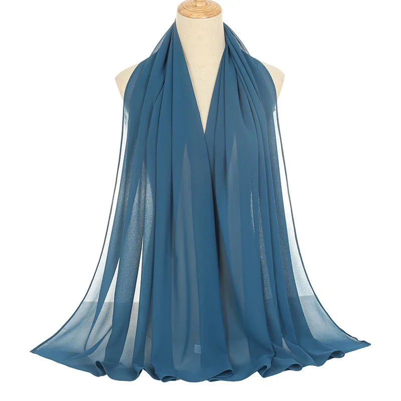 Ramadan Hijab Chiffon for Muslim Women Solid Black Color Headscarf Long Size Evening Party Islam Scarf Fashion Turban All Match