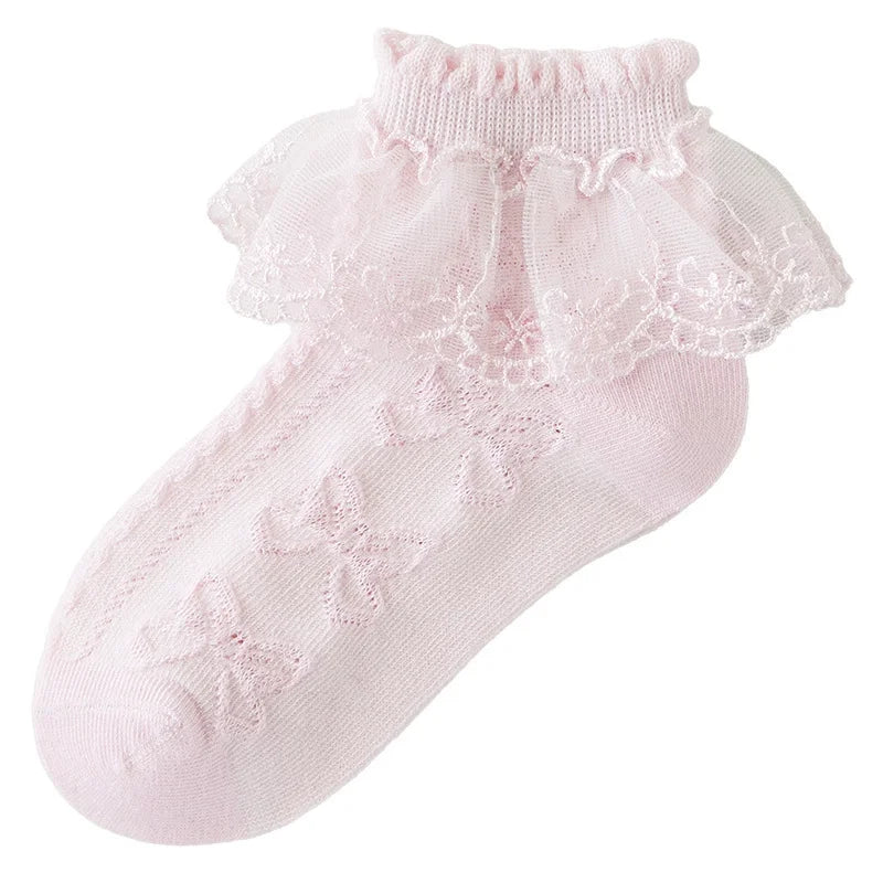 Summer Children's Socks For Girls Mesh Thin Ruffle Lace Princess Kids Elegant Socks Fashion Toddler Baby Dance Sock 1-12Years