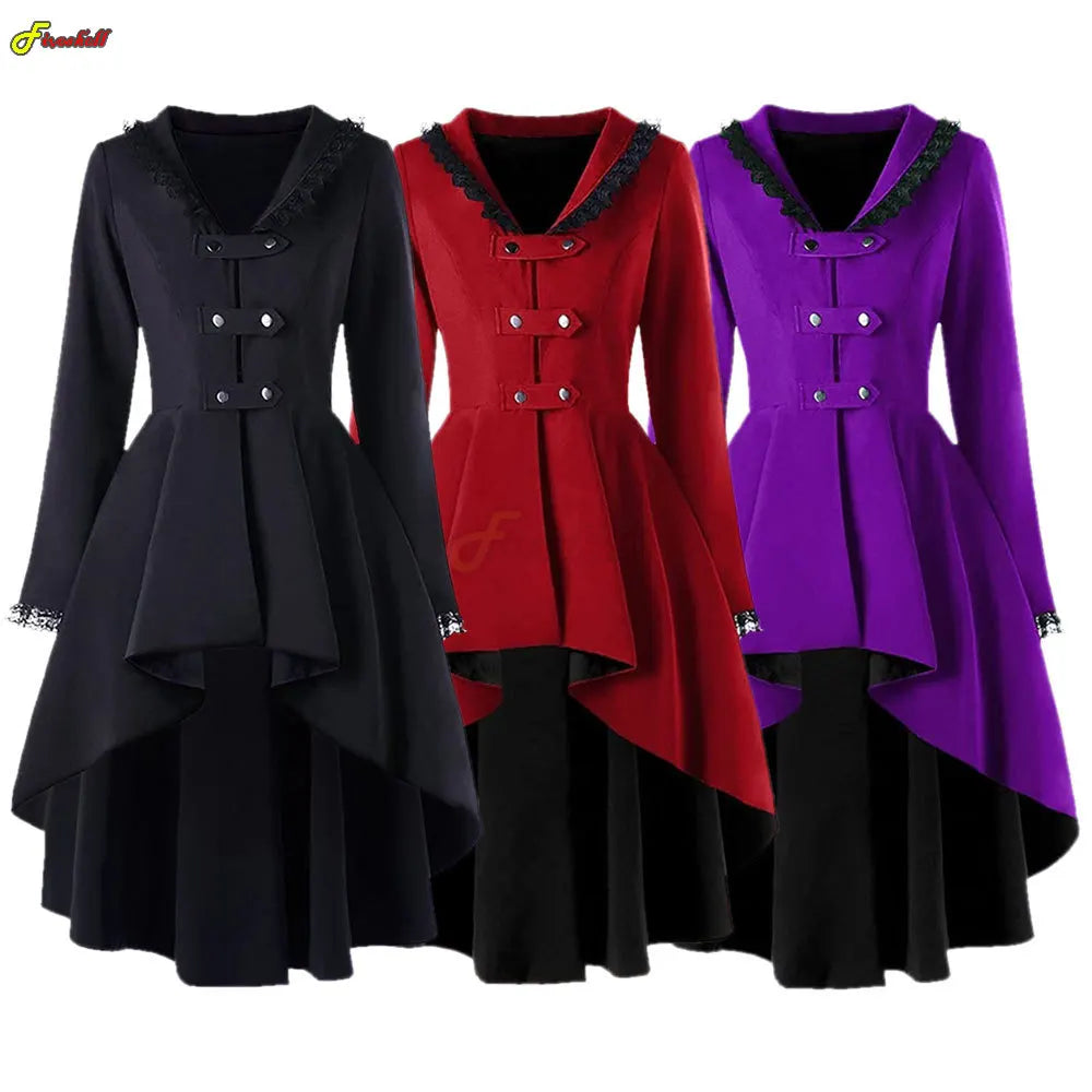 Women Autumn Winter Steampunk Cosplay Night Dress Christmas Victorian Medieval Dance Patry Robe Lace Pathcwork Tuxedo Costumes