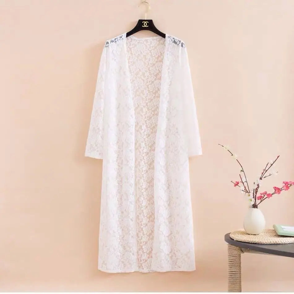 new Summer women's Cardigan long sleeved lace sun protection suit mid length shawl air-conditioned jacket thin outerwear shirts