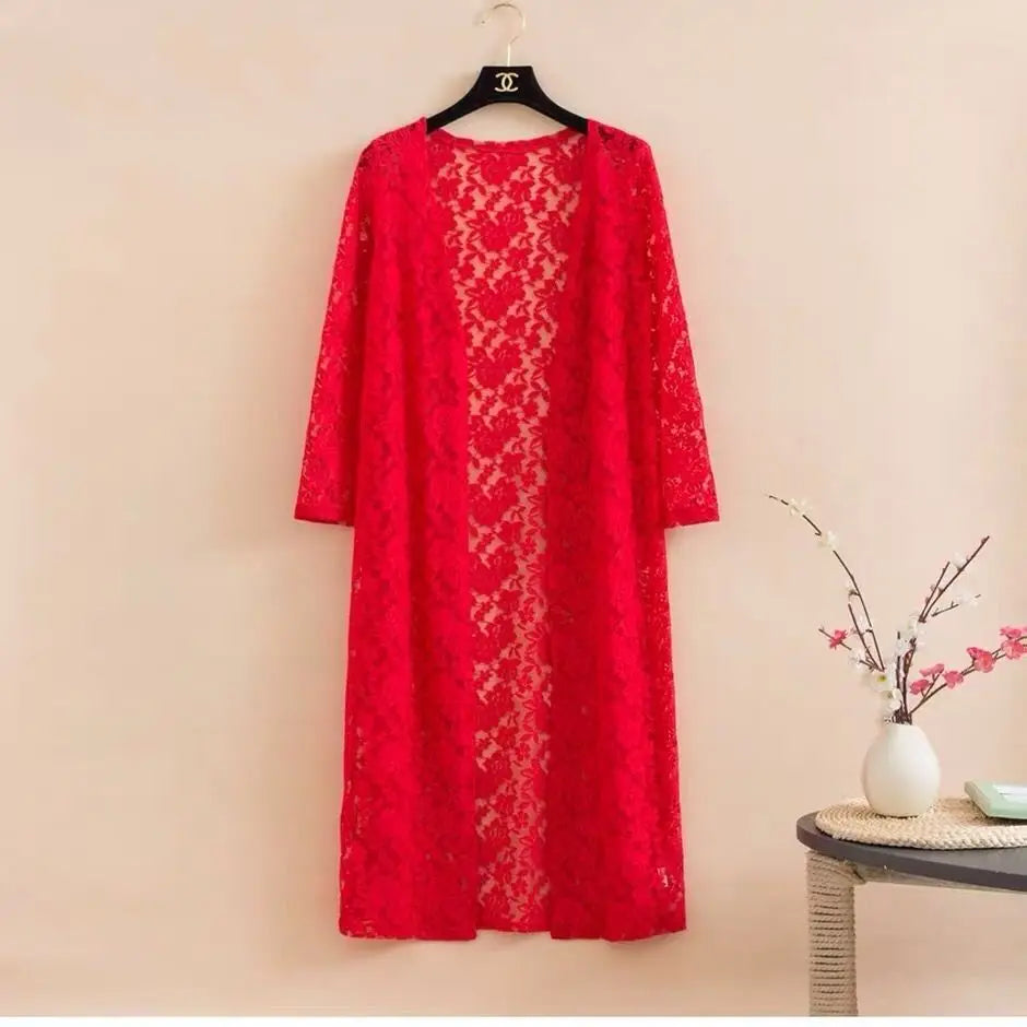 new Summer women's Cardigan long sleeved lace sun protection suit mid length shawl air-conditioned jacket thin outerwear shirts