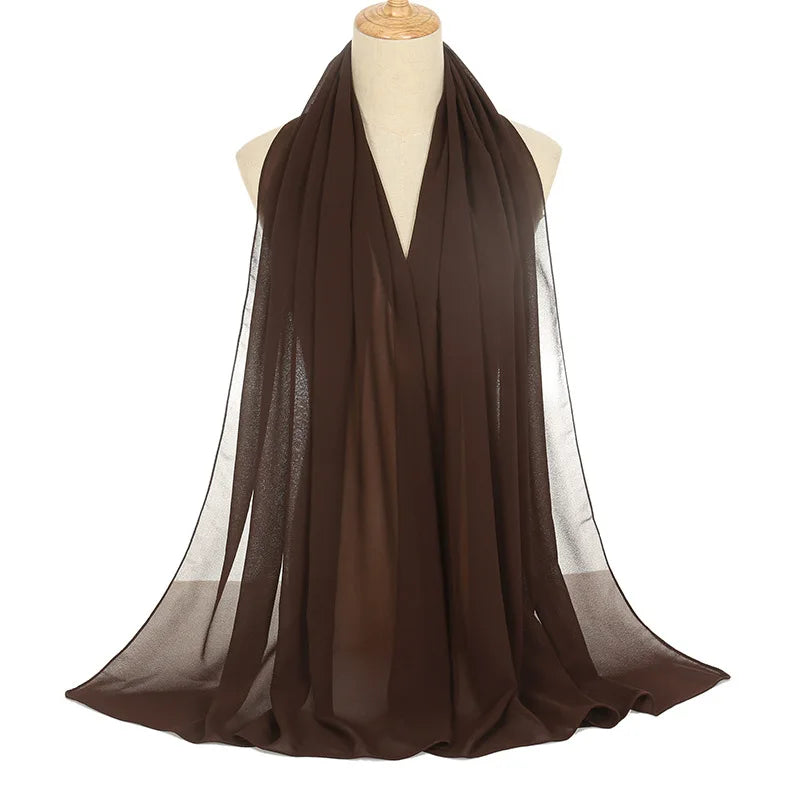 Ramadan Hijab Chiffon for Muslim Women Solid Black Color Headscarf Long Size Evening Party Islam Scarf Fashion Turban All Match