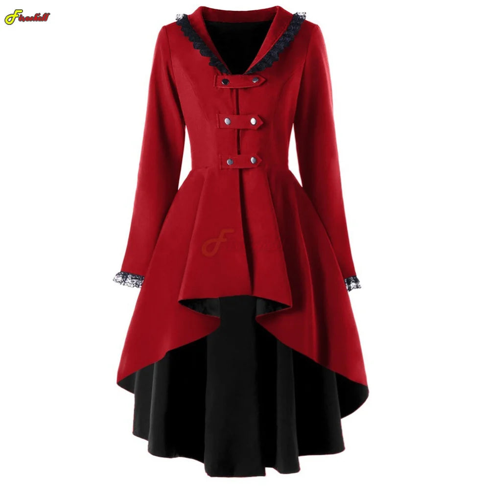 Women Autumn Winter Steampunk Cosplay Night Dress Christmas Victorian Medieval Dance Patry Robe Lace Pathcwork Tuxedo Costumes