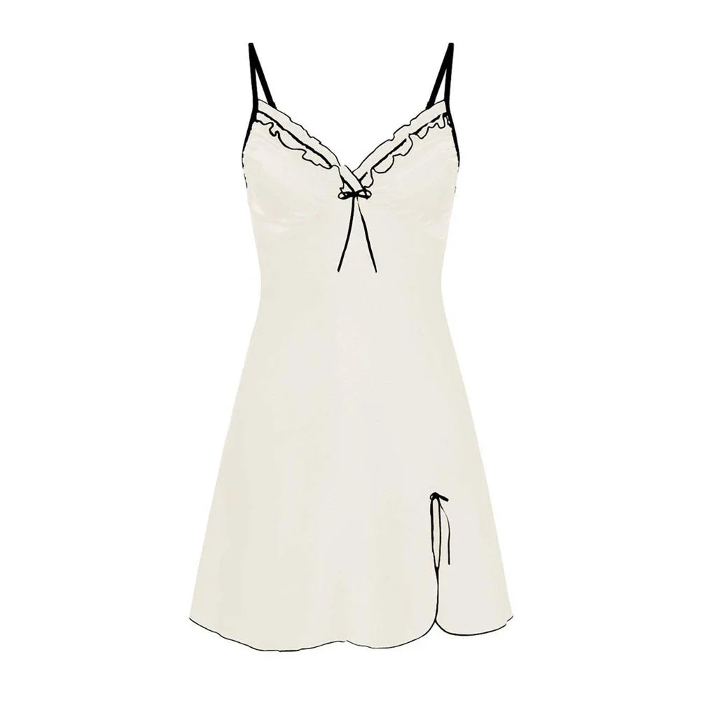 Women Night Dress Satin Soft Dress Smooth Silk Lingerie Sexy Adult A-Line Solid Nightgowns Breath Short Sleepwear Seduction Wear