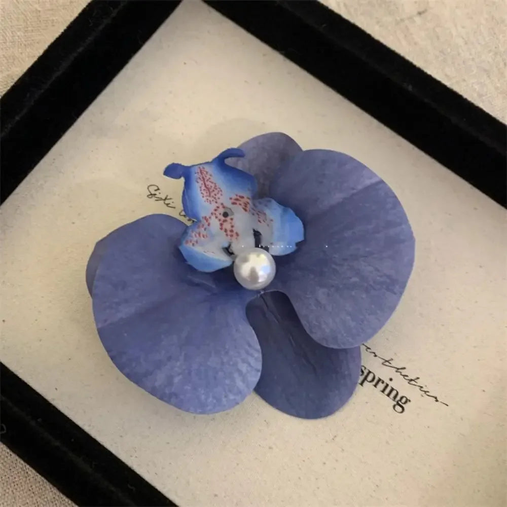 Cute Cloth Flower Hair Clip Pearl Korean Style Orchid Flower Hairpin Female Hair Accessories Duckbill Clip Girl Hair Clip Summer