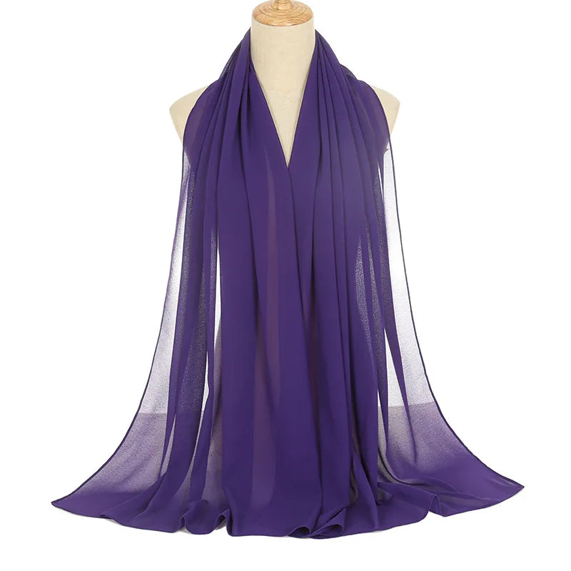 Ramadan Hijab Chiffon for Muslim Women Solid Black Color Headscarf Long Size Evening Party Islam Scarf Fashion Turban All Match