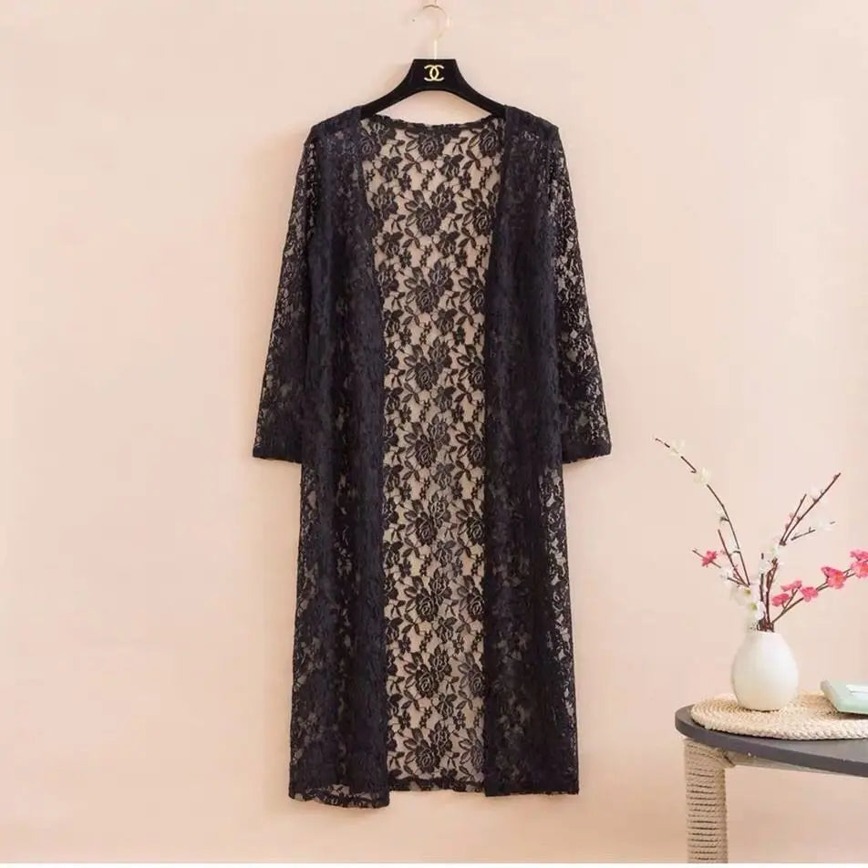 new Summer women's Cardigan long sleeved lace sun protection suit mid length shawl air-conditioned jacket thin outerwear shirts