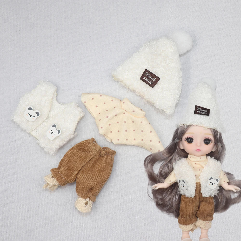 New Clothes For dolls 16 cm 15cm Bjd Clothes Hat Short Sweater Skirt For Mini Doll 1/8 1/12 6inch Hoodie Dress Up Boys and Girls