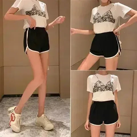 Summer New Shorts for Women's Casual Students Korean Edition Underlay Yoga Wide Leg Home Sleeping Pants with Edge Contrast Color