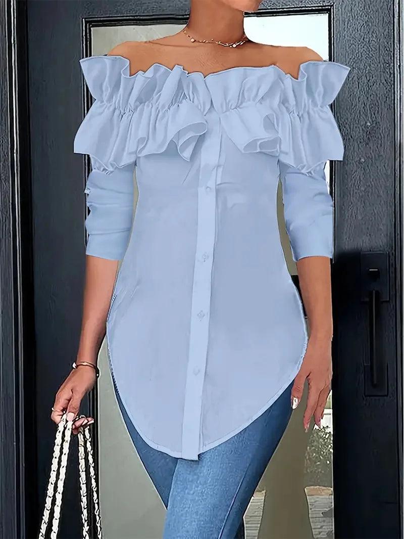 Women Shirts Solid Blouses Single Breasted Shirt Turn Down Collar Slash Neck Buttons Spliced Casual Loose Fit 2025 Summer