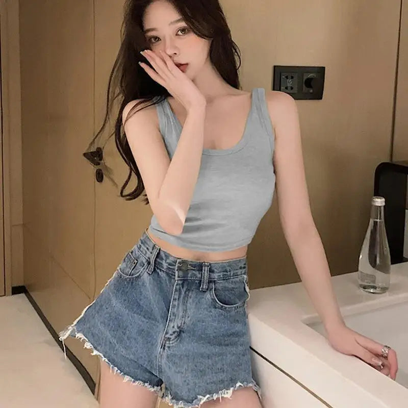 Women's New White Camisole Vest, Fashionable Suit, Inner Layer, Bottom Layer, Outer Layer, H-shaped Broadband Casual Black Top