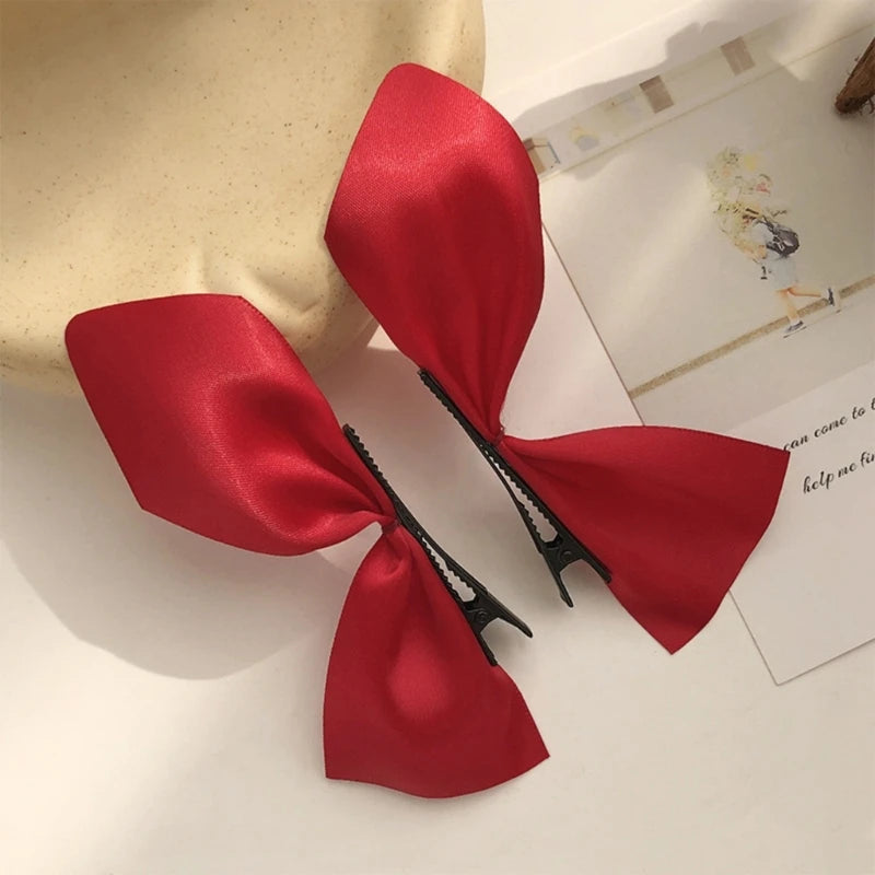 652F Girls Hair Clip Lovely Barrettes Duckbill Bowknot Shape Hairpin Satin/ Velvet Hair Clip for Teenagers Toddler Wear