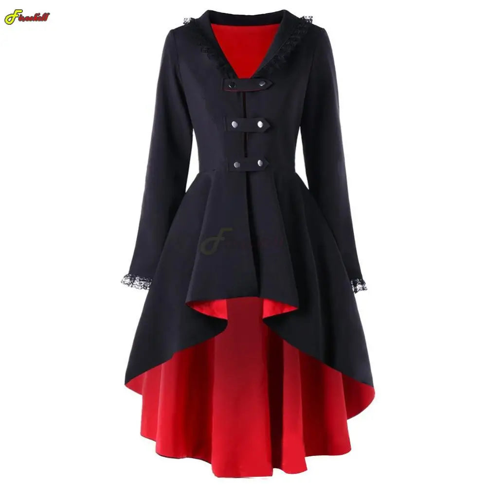Women Autumn Winter Steampunk Cosplay Night Dress Christmas Victorian Medieval Dance Patry Robe Lace Pathcwork Tuxedo Costumes