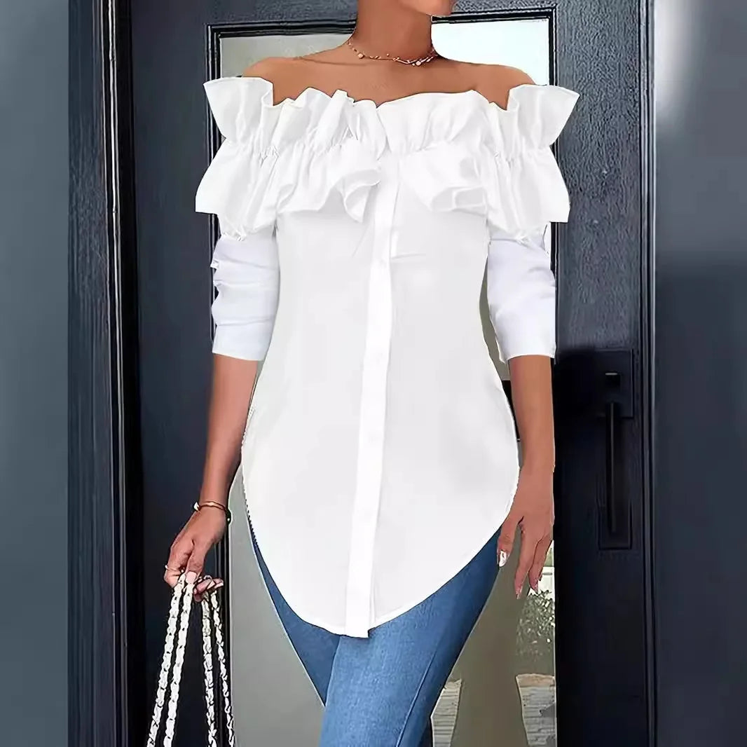 Women Shirts Solid Blouses Single Breasted Shirt Turn Down Collar Slash Neck Buttons Spliced Casual Loose Fit 2025 Summer