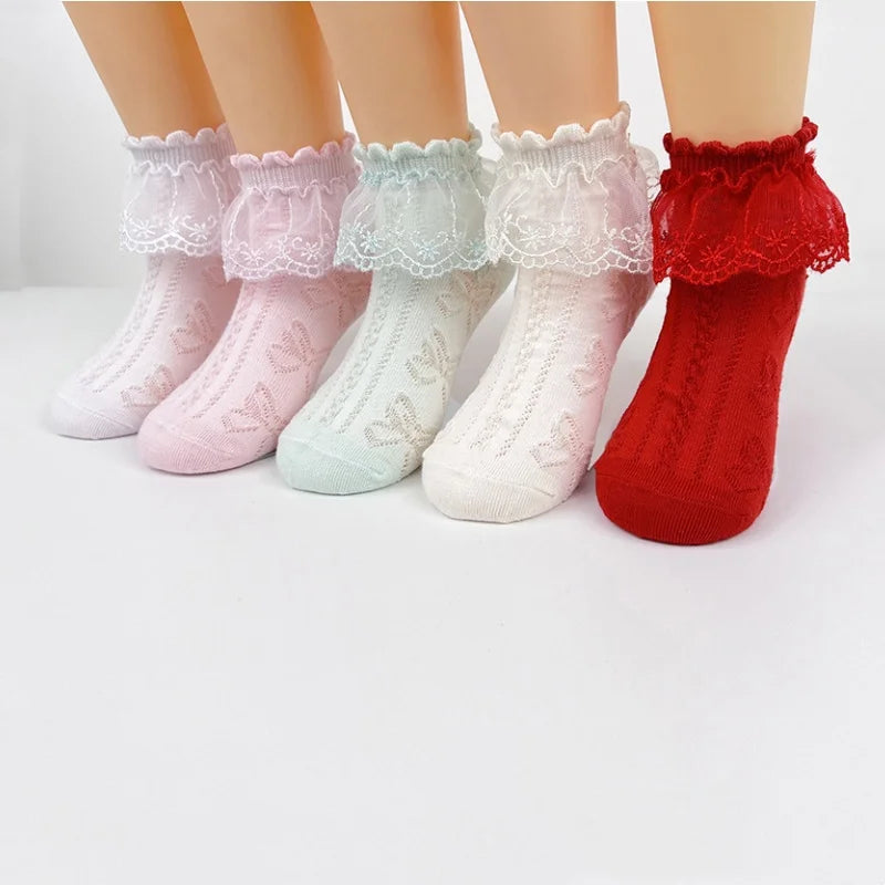 Summer Children's Socks For Girls Mesh Thin Ruffle Lace Princess Kids Elegant Socks Fashion Toddler Baby Dance Sock 1-12Years