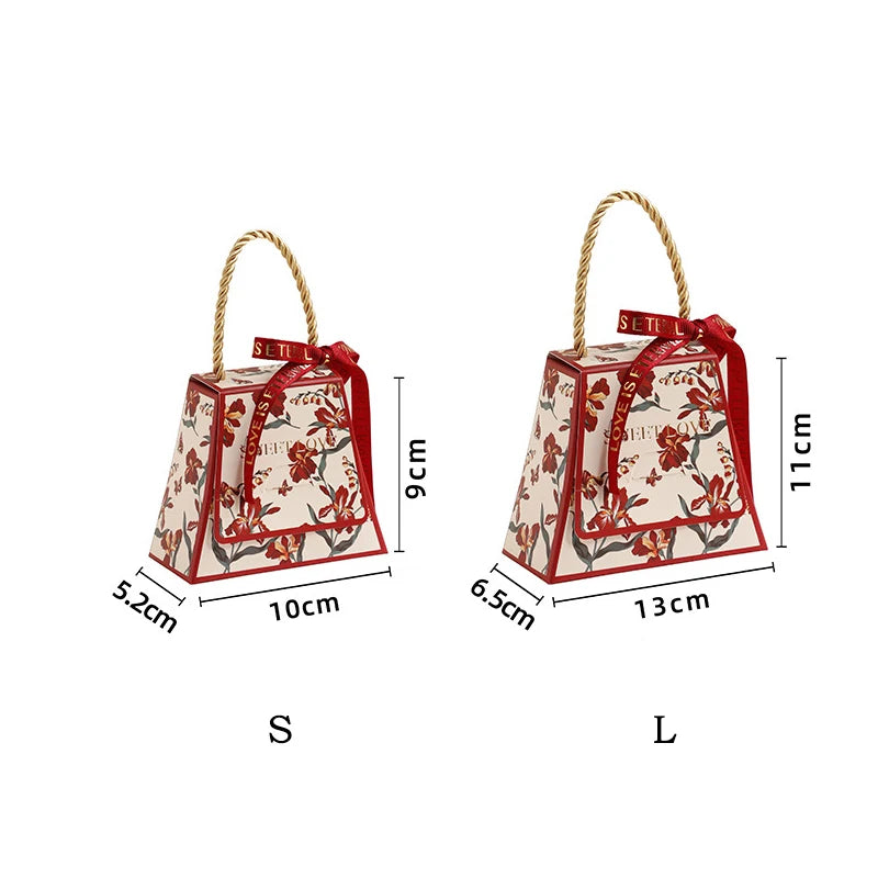 S/L Wedding Candy Box Bow Ribbon Printing Chocolate Cookie Party Supplies Gift Bag Kraft Paper Gift Packaging Box with Handle