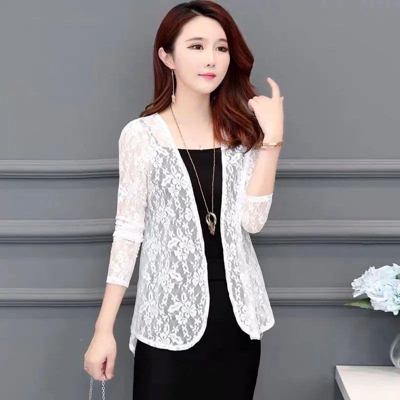 new Summer women's Cardigan long sleeved lace sun protection suit mid length shawl air-conditioned jacket thin outerwear shirts