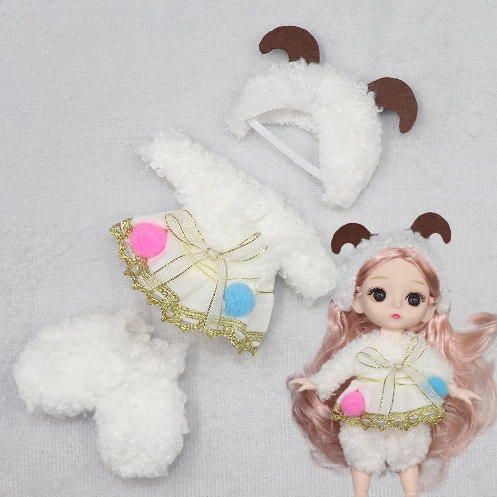 New Clothes For dolls 16 cm 15cm Bjd Clothes Hat Short Sweater Skirt For Mini Doll 1/8 1/12 6inch Hoodie Dress Up Boys and Girls