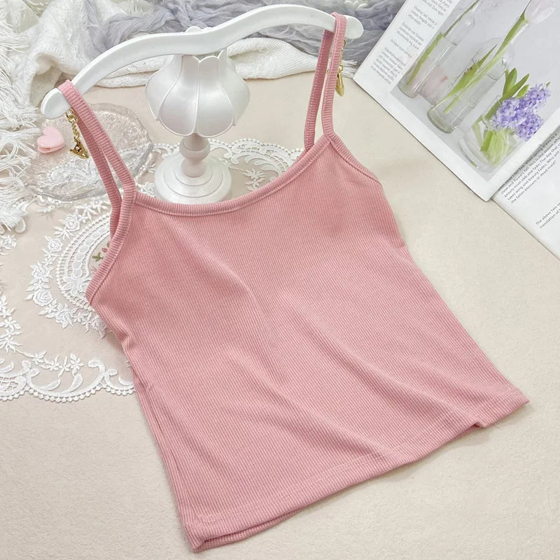 Summer New Solid Color Small Camisole for Girls and Students, with A Slimming Look and A Versatile Thread Vest. Short Base Shirt
