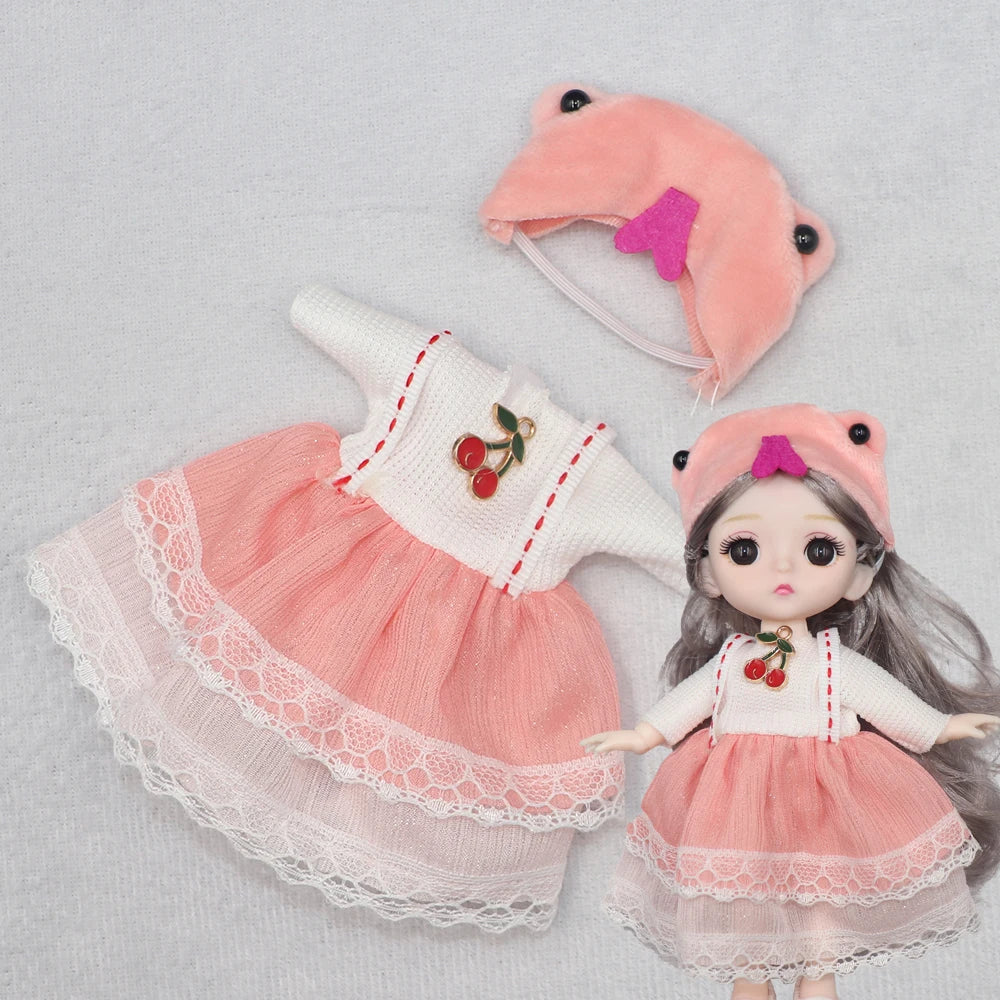 New Clothes For dolls 16 cm 15cm Bjd Clothes Hat Short Sweater Skirt For Mini Doll 1/8 1/12 6inch Hoodie Dress Up Boys and Girls
