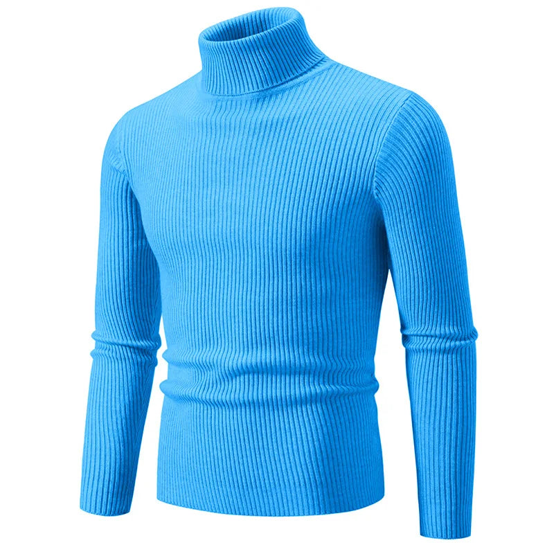 Men Pullovers Tops Turtleneck Sweaters Solid Knitted Full Sleeve Casual Regular Top Knit Thick Splice Slim Fit Autumn Winter
