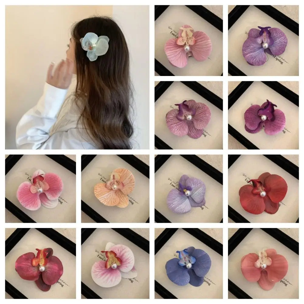 Cute Cloth Flower Hair Clip Pearl Korean Style Orchid Flower Hairpin Female Hair Accessories Duckbill Clip Girl Hair Clip Summer