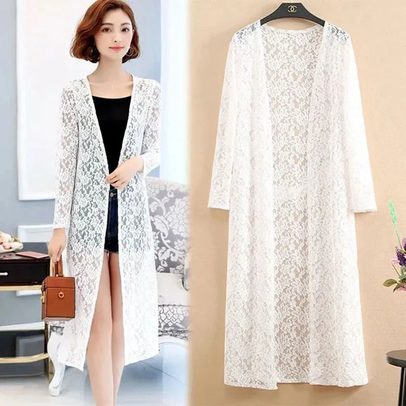 new Summer women's Cardigan long sleeved lace sun protection suit mid length shawl air-conditioned jacket thin outerwear shirts