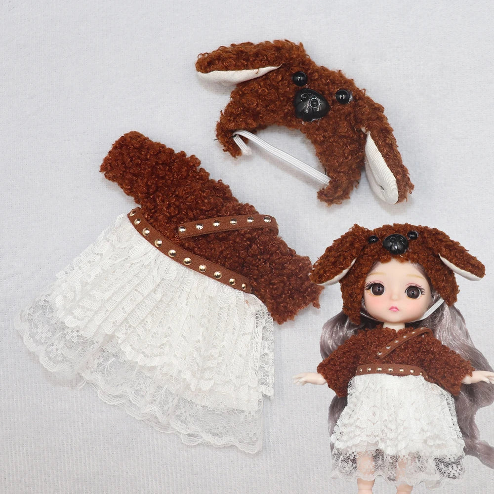 New Clothes For dolls 16 cm 15cm Bjd Clothes Hat Short Sweater Skirt For Mini Doll 1/8 1/12 6inch Hoodie Dress Up Boys and Girls