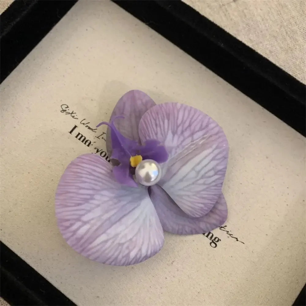 Cute Cloth Flower Hair Clip Pearl Korean Style Orchid Flower Hairpin Female Hair Accessories Duckbill Clip Girl Hair Clip Summer