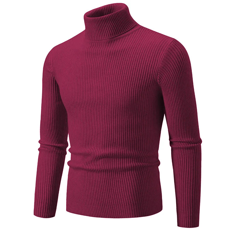 Men Pullovers Tops Turtleneck Sweaters Solid Knitted Full Sleeve Casual Regular Top Knit Thick Splice Slim Fit Autumn Winter