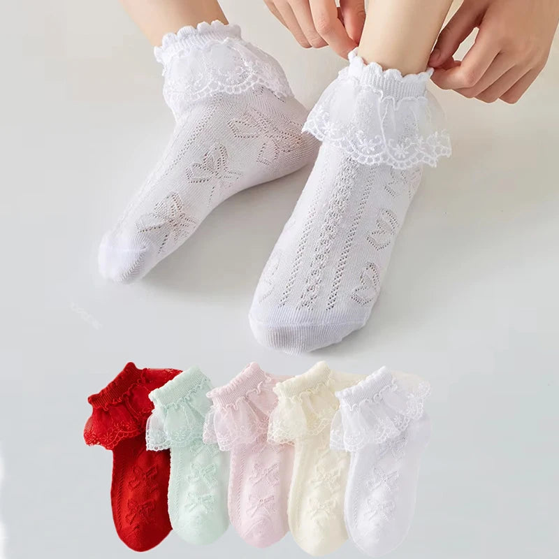 Summer Children's Socks For Girls Mesh Thin Ruffle Lace Princess Kids Elegant Socks Fashion Toddler Baby Dance Sock 1-12Years