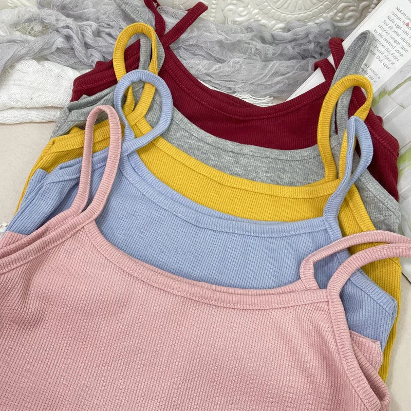 Summer New Solid Color Small Camisole for Girls and Students, with A Slimming Look and A Versatile Thread Vest. Short Base Shirt