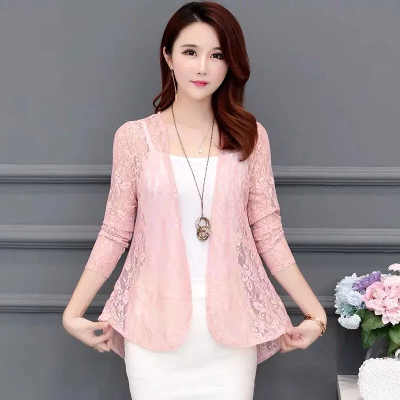 new Summer women's Cardigan long sleeved lace sun protection suit mid length shawl air-conditioned jacket thin outerwear shirts