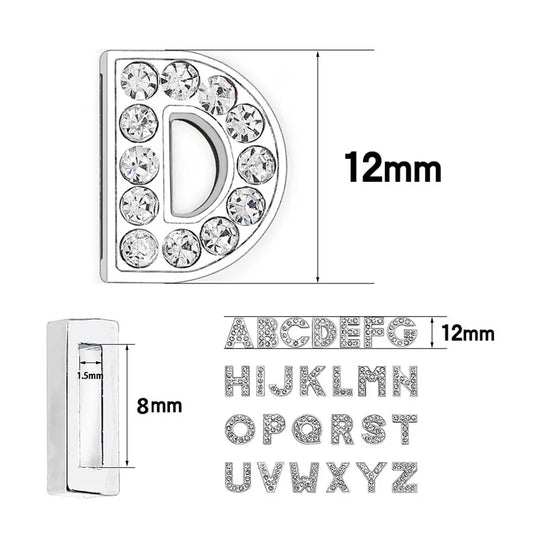 1pcs 8mm Slide Letters Charms Alphabet A-Z Alloy Rhinestone Fit DIY Wristband Bracelet Pet Collar Jewelry Making Women Kids Gift