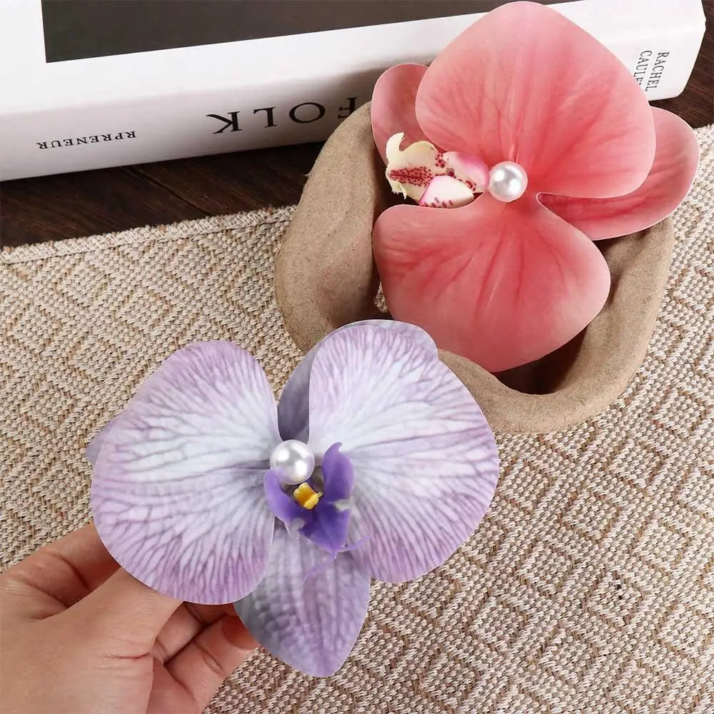 Cute Cloth Flower Hair Clip Pearl Korean Style Orchid Flower Hairpin Female Hair Accessories Duckbill Clip Girl Hair Clip Summer