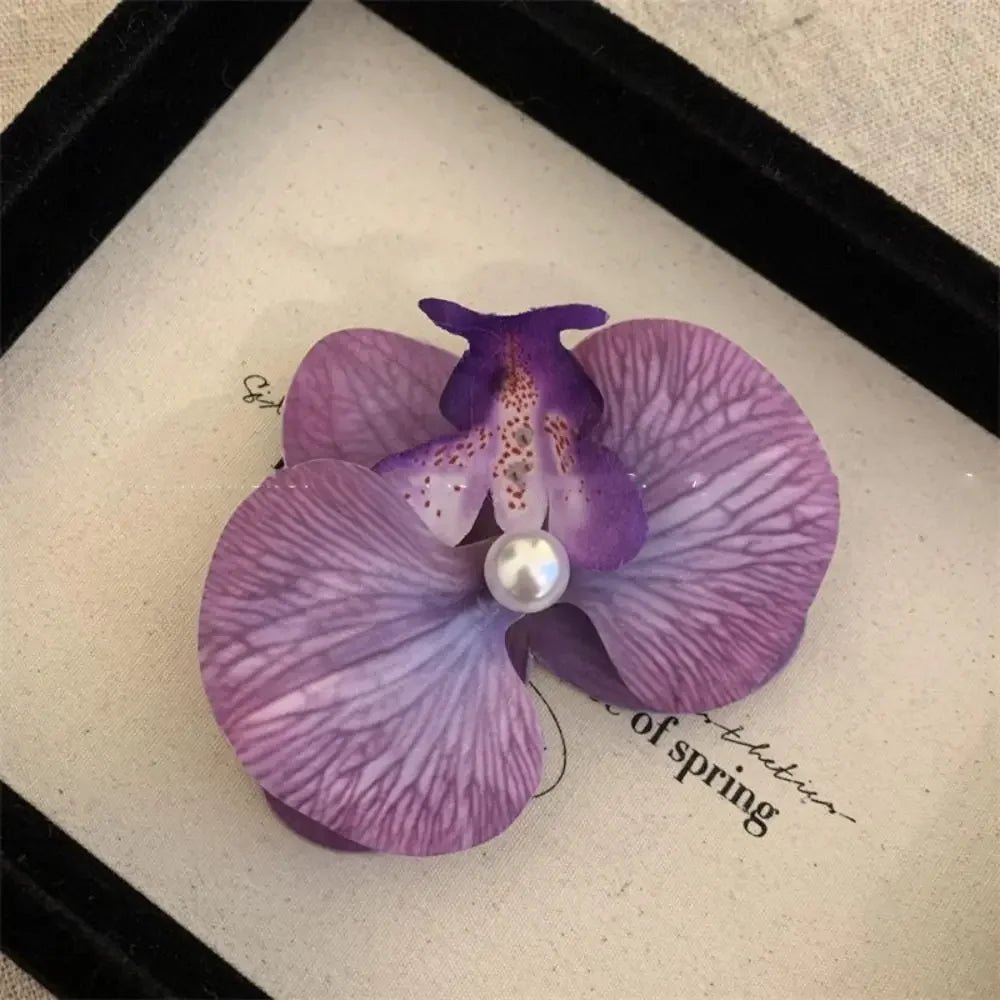 Cute Cloth Flower Hair Clip Pearl Korean Style Orchid Flower Hairpin Female Hair Accessories Duckbill Clip Girl Hair Clip Summer
