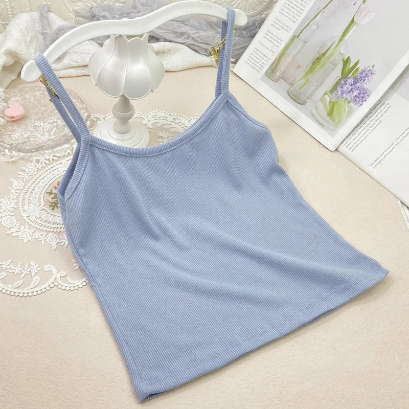 Summer New Solid Color Small Camisole for Girls and Students, with A Slimming Look and A Versatile Thread Vest. Short Base Shirt