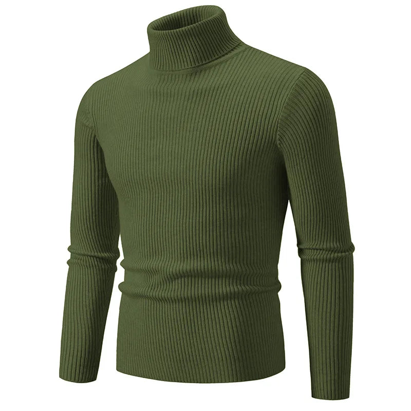 Men Pullovers Tops Turtleneck Sweaters Solid Knitted Full Sleeve Casual Regular Top Knit Thick Splice Slim Fit Autumn Winter