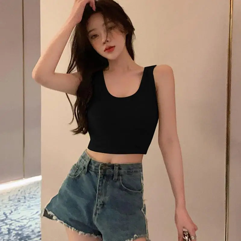 Women's New White Camisole Vest, Fashionable Suit, Inner Layer, Bottom Layer, Outer Layer, H-shaped Broadband Casual Black Top