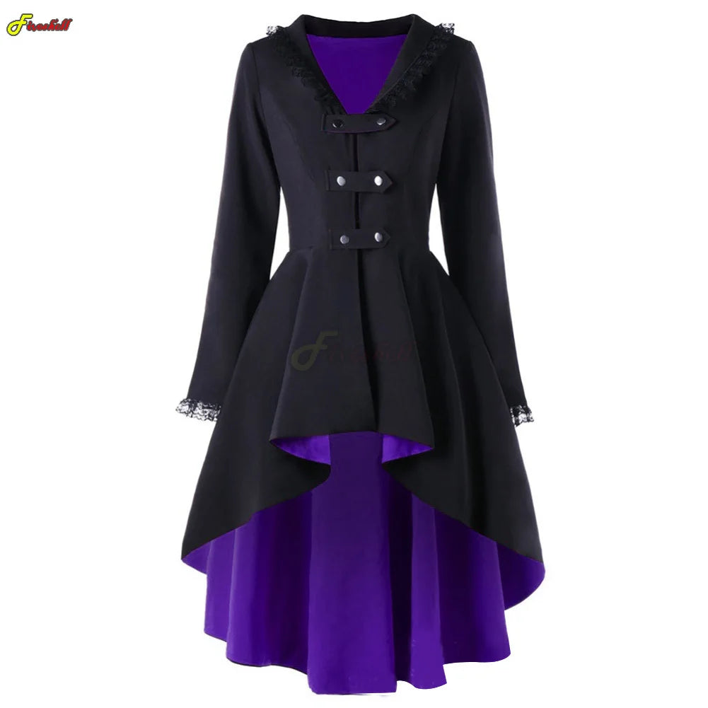 Women Autumn Winter Steampunk Cosplay Night Dress Christmas Victorian Medieval Dance Patry Robe Lace Pathcwork Tuxedo Costumes