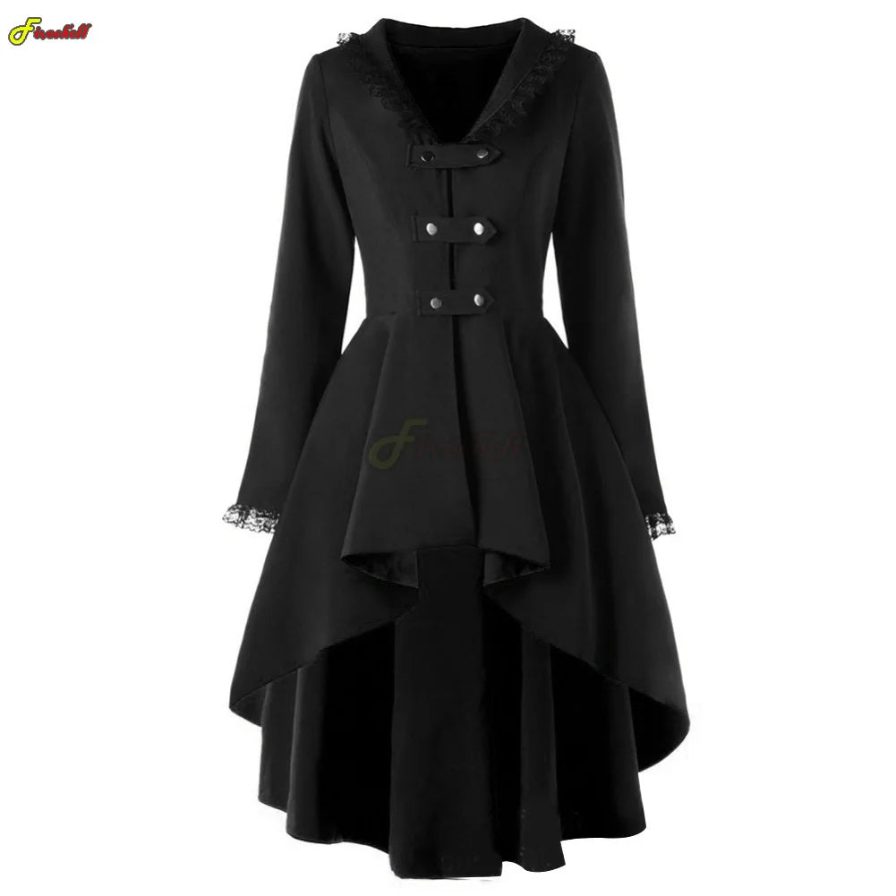 Women Autumn Winter Steampunk Cosplay Night Dress Christmas Victorian Medieval Dance Patry Robe Lace Pathcwork Tuxedo Costumes