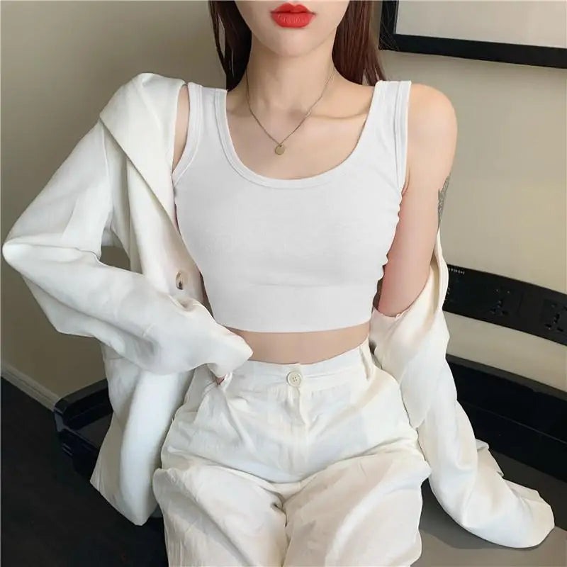 Women's New White Camisole Vest, Fashionable Suit, Inner Layer, Bottom Layer, Outer Layer, H-shaped Broadband Casual Black Top