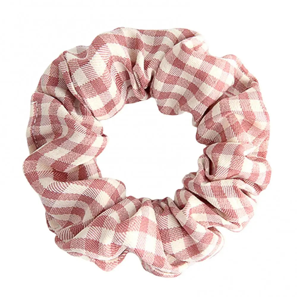Korean Plaid Pattern Hair Ring Fabric Girl Scrunchie Ponytail Elastic Hairband