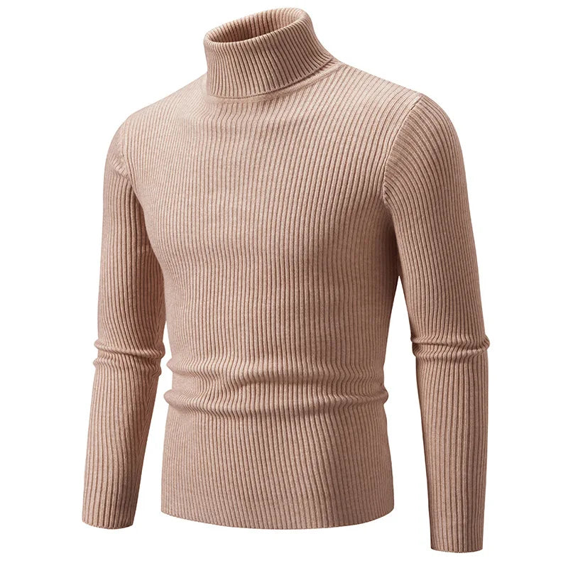 Men Pullovers Tops Turtleneck Sweaters Solid Knitted Full Sleeve Casual Regular Top Knit Thick Splice Slim Fit Autumn Winter