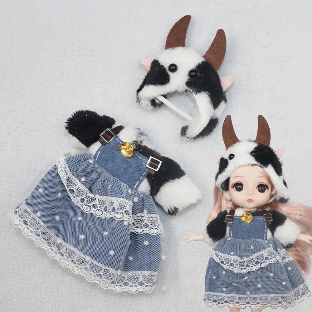 New Clothes For dolls 16 cm 15cm Bjd Clothes Hat Short Sweater Skirt For Mini Doll 1/8 1/12 6inch Hoodie Dress Up Boys and Girls