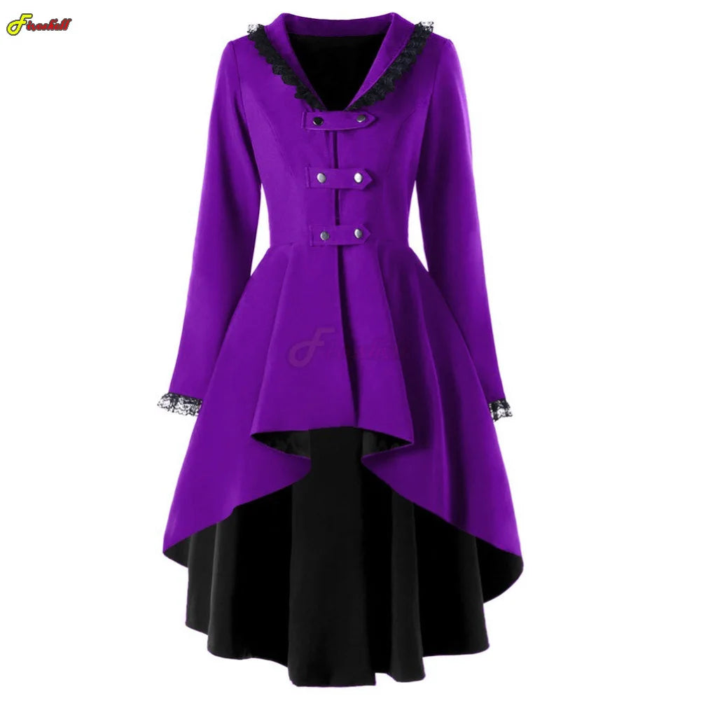 Women Autumn Winter Steampunk Cosplay Night Dress Christmas Victorian Medieval Dance Patry Robe Lace Pathcwork Tuxedo Costumes