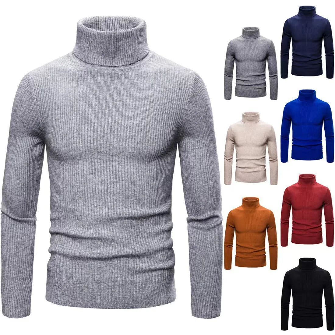 Men Pullovers Tops Turtleneck Sweaters Solid Knitted Full Sleeve Casual Regular Top Knit Thick Splice Slim Fit Autumn Winter