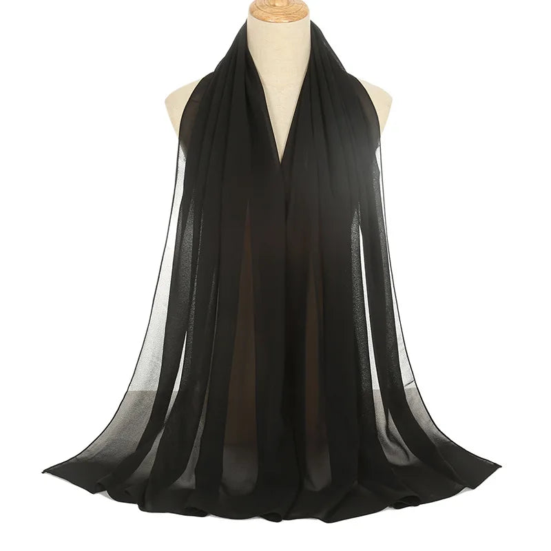 Ramadan Hijab Chiffon for Muslim Women Solid Black Color Headscarf Long Size Evening Party Islam Scarf Fashion Turban All Match