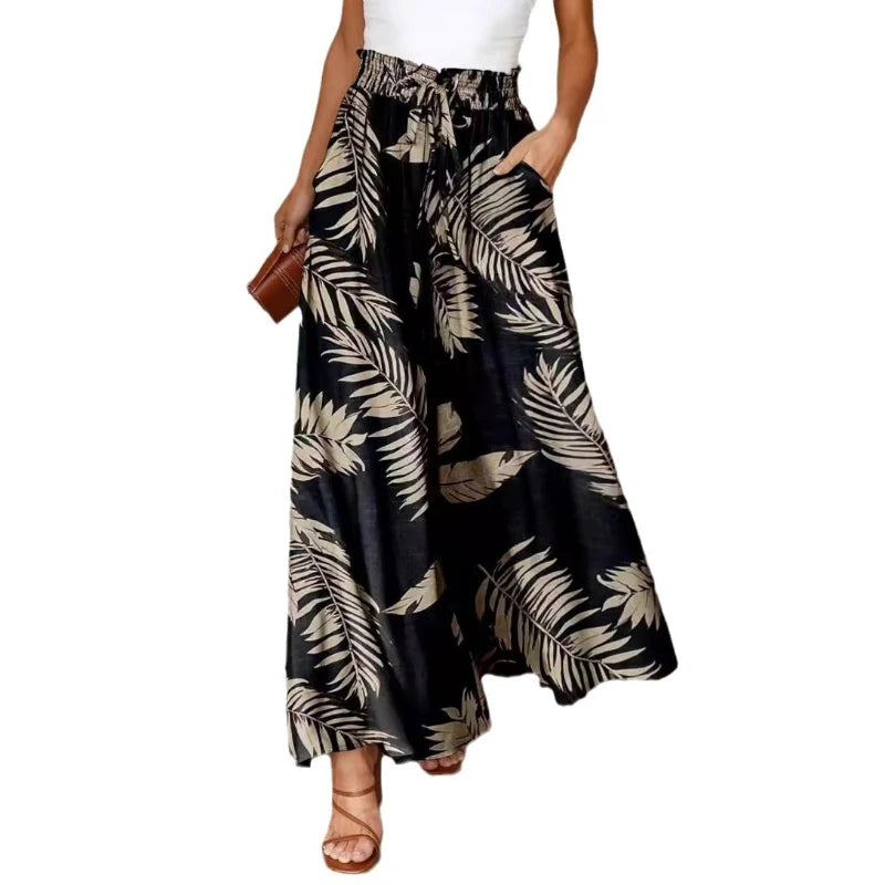 Pant Women Wide Leg Long Pants Print Floral Elastic Waist Straight Trousers Y2k Streetwear Elegant Maxi Capris Loose Summer